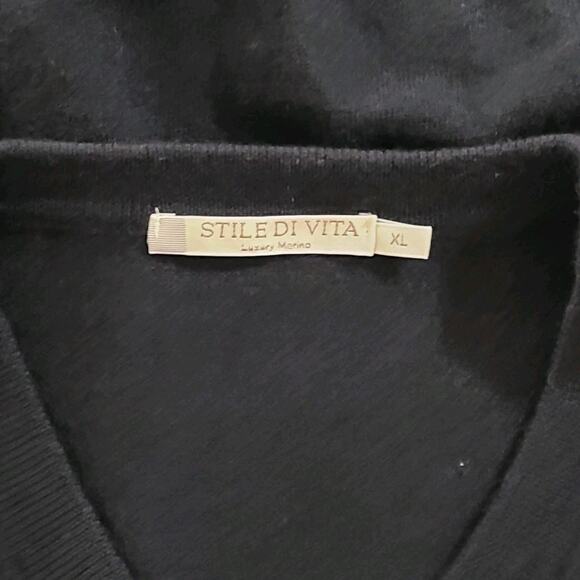 Stile Di Vita Men's V-Neck Sweater Vest 100% Merino Wool Black XL - Picture 6 of 9